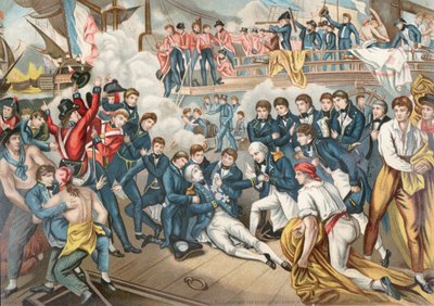 La muerte del Almirante Lord Nelson en la Batalla de Trafalgar de English School